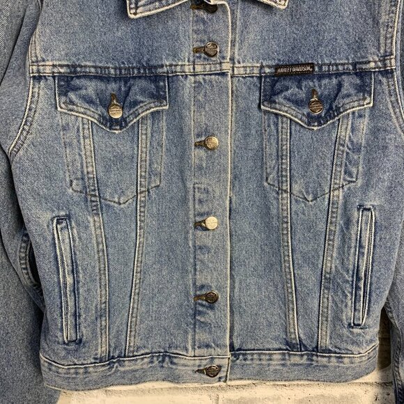 Harley Davidson Vintage Y2K Denim Trucker Light Wash Jean Jacket - Picture 3 of 14